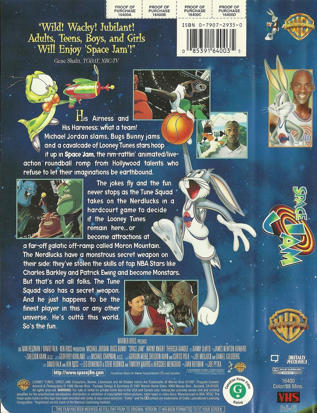 Space Jam VHS Bugs Bunny Michael Jordan Bill Murray Warner Brothers