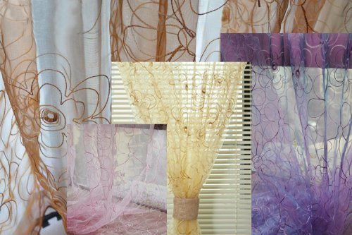 Decorative Modern Embroidered Floral Purple Window Sheer (95'' or 84'') (Purp...
