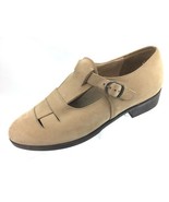 SH12 Munro American 8W Tan Nubuck Leather Buckle Mary Jane Flat Shoes US... - $26.72