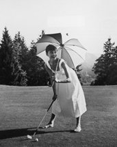 Audrey Hepburn Playing Golf Barefoot With Umbrella 16x20 Canvas Giclee - $59.39