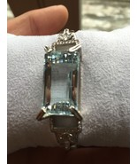 Huge Estate VVS 40.1ct aquamarine 3+ct Diamond Platinum bracelet bangle ... - $15,344.99