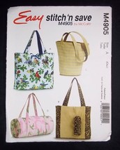 McCall&#39;s Easy Stitch &amp; Save pattern M4905 Totes and bags in 4 styles - $4.99