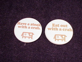Lot of 2 Stuart Anderson Black Angus Restaurant Crab Pinback Buttons, Pins - $5.75