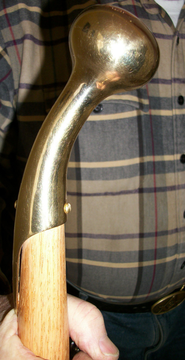 Handcarved Walking Cane, Big Stick, Hames Brass ball handle with ice