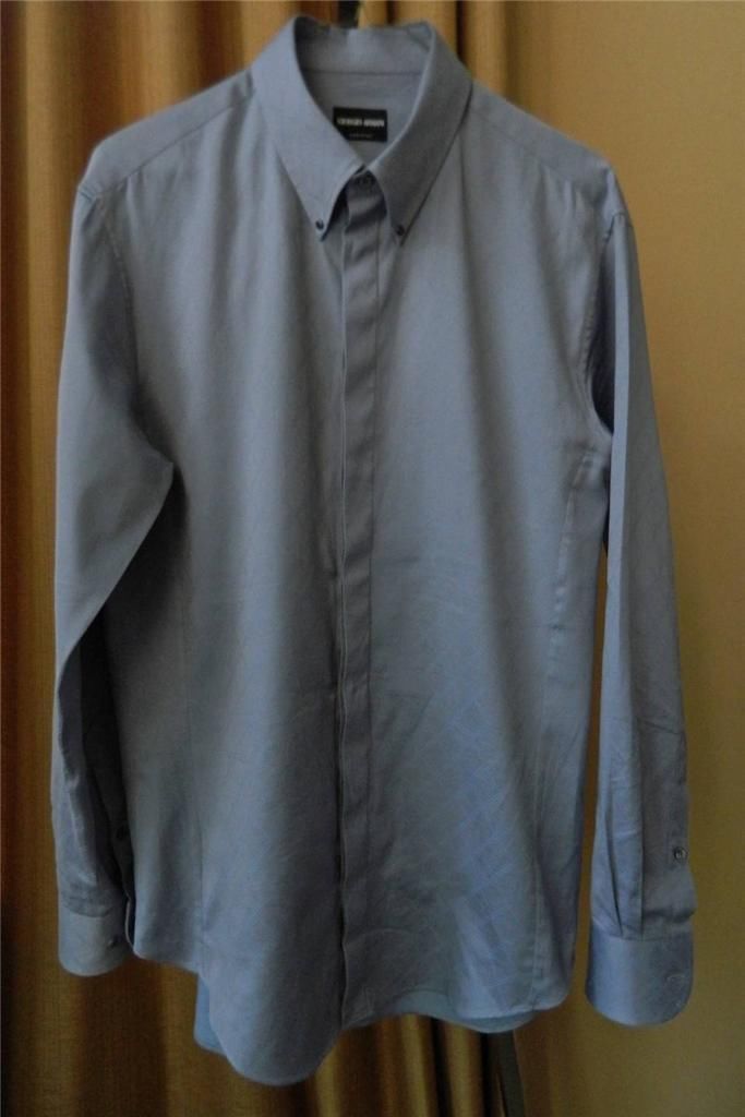 ARMANI BLACK LABEL Dress Shirt HIdden Buttons Blue Diamond