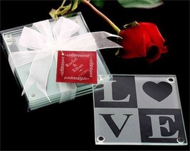 LOVE Glass Coaster Gift Set with Ribbon and Thank You Tag Set of 12 - $46.48