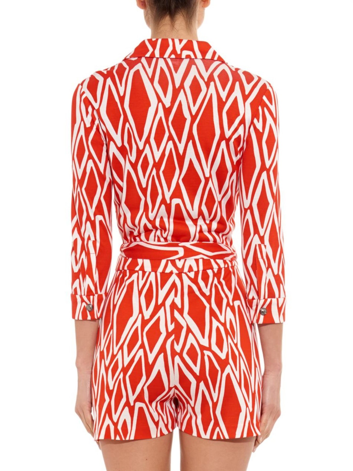 DIANE VON FURSTENBERG Celeste Silk Romper Wrap IKAT STAMP CORAL 8 ...