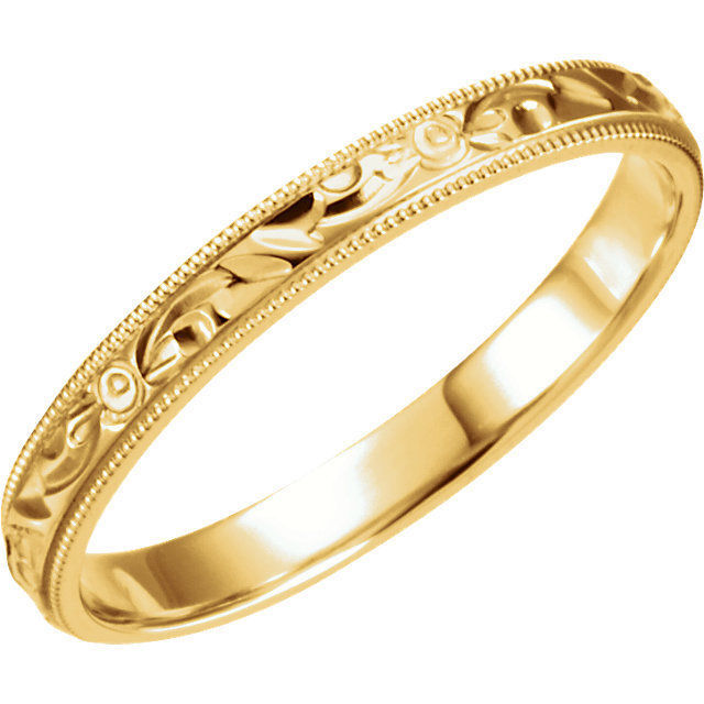 Women's 14k Gold 3mm Vintage Hand Engraved Stackable Wedding Band Ring ...