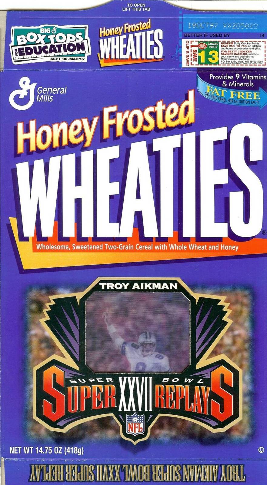 Troy Aikman Wheaties Cereal Box Super Bowl Xxvii Dallas Cowboys Nfl