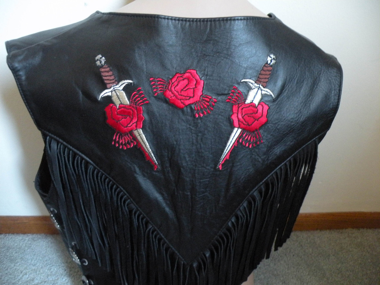Park V Leather Vest L Biker Motorcycle Roses Dagger Dripping Blood