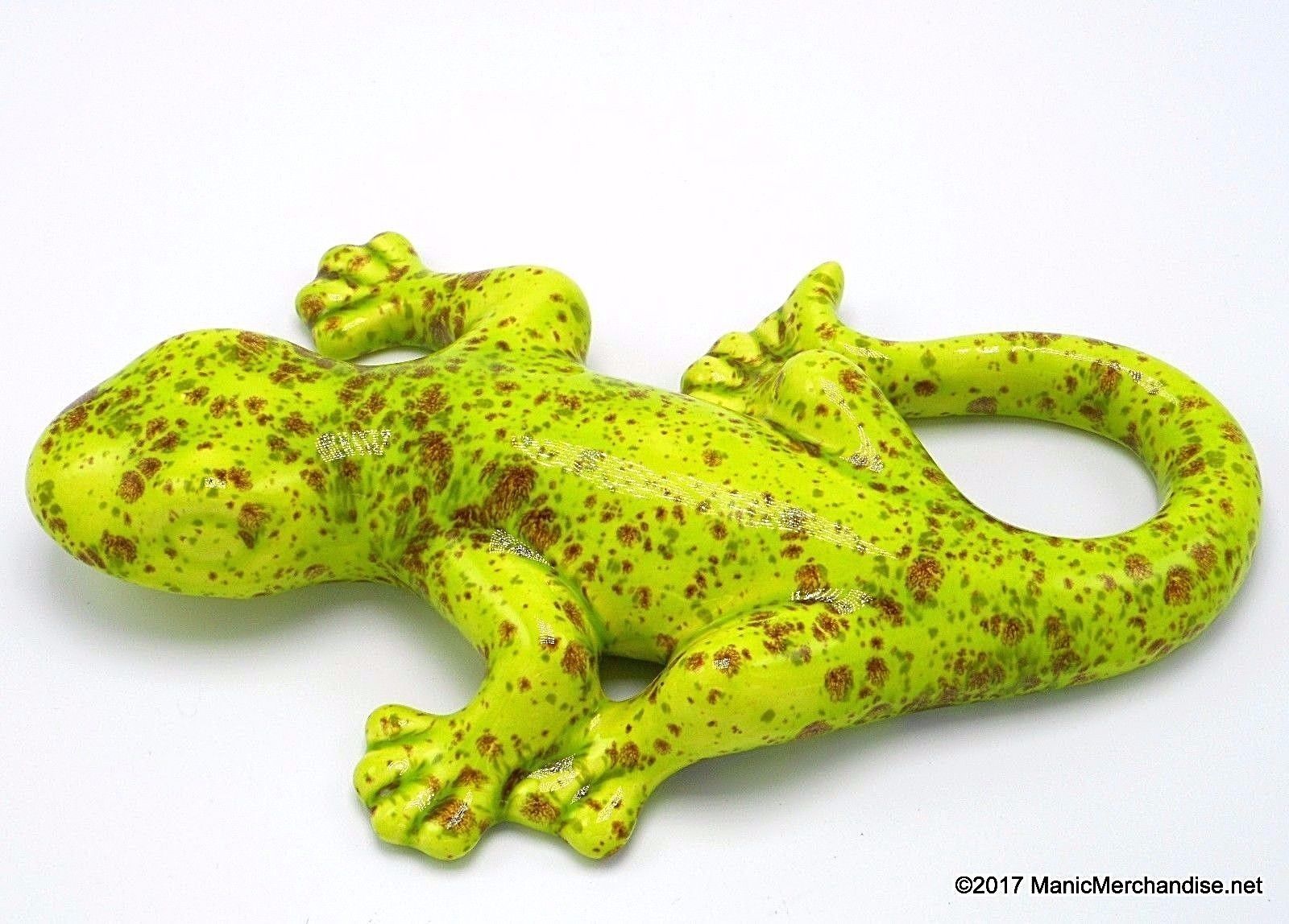 Ceramic Gecko Lizard Wall Garden Indoor Outdoor Decor Green Brown Spots