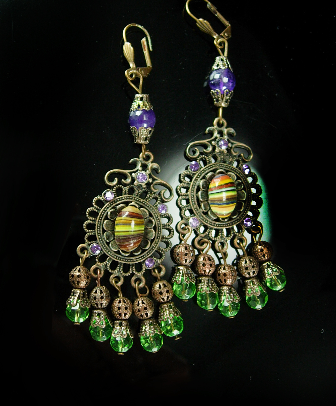 Bohemian Hippie Earrings Dramatic Renaissance Genuine Amethyst