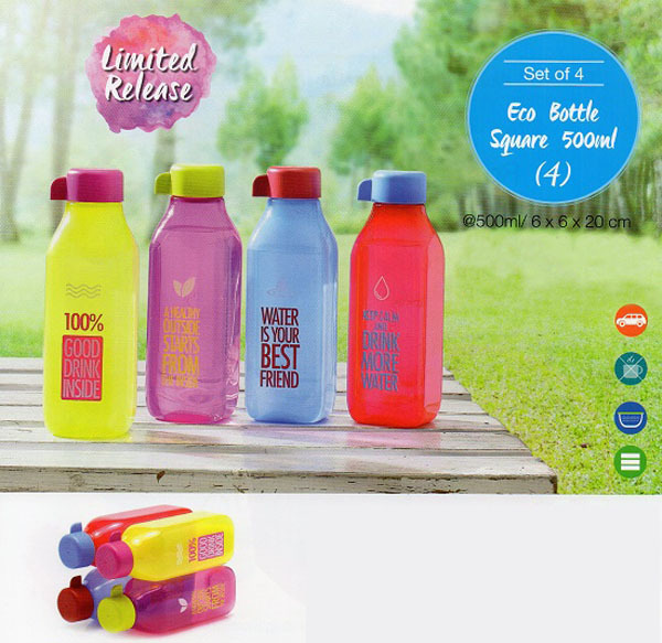 1 Set (4 Pcs) Eco Bottle Square Tupperware 500 mL August Promo Limited ...