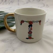 Opal House Target Monogram Initial Letter T Coffee Mug White Gold Floral - $16.82