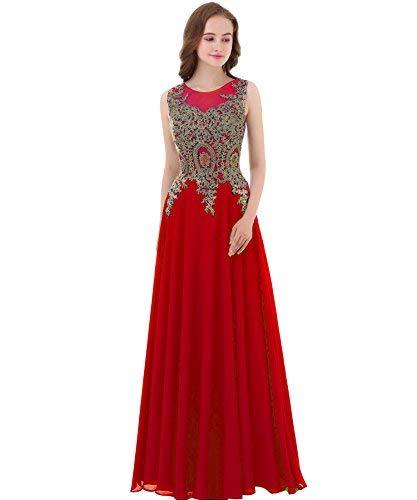 Kivary Gold Lace A Line Long Chiffon Women Formal Prom Evening Dresses Plus Size