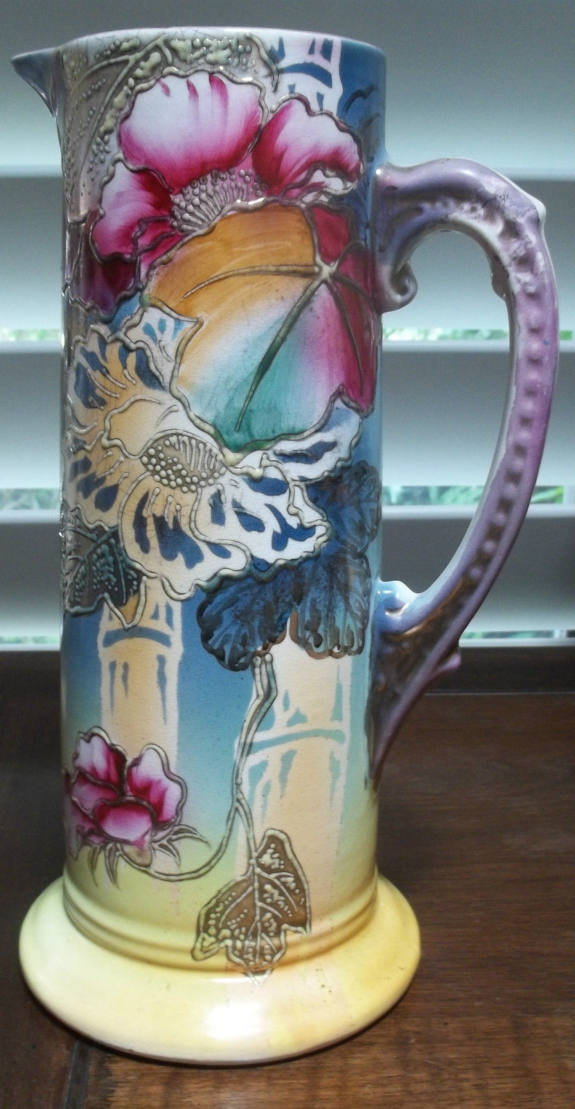 Royal Nippon Nishiki Moriage Floral Vase Pitcher 12 INCHES antique hand