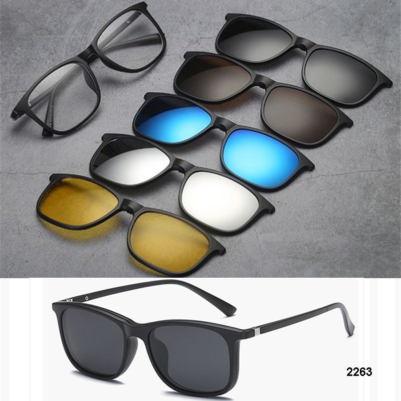 5 In 1 Sunglasses Men Magnetic Sunglasses Clip On Glasses Magnetic Lens Sunglas Sunglasses