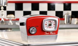 Retro Toaster Design Counter Shelf Clock Red Battery 8.5" x 4.8" x 5.5" Kitchen