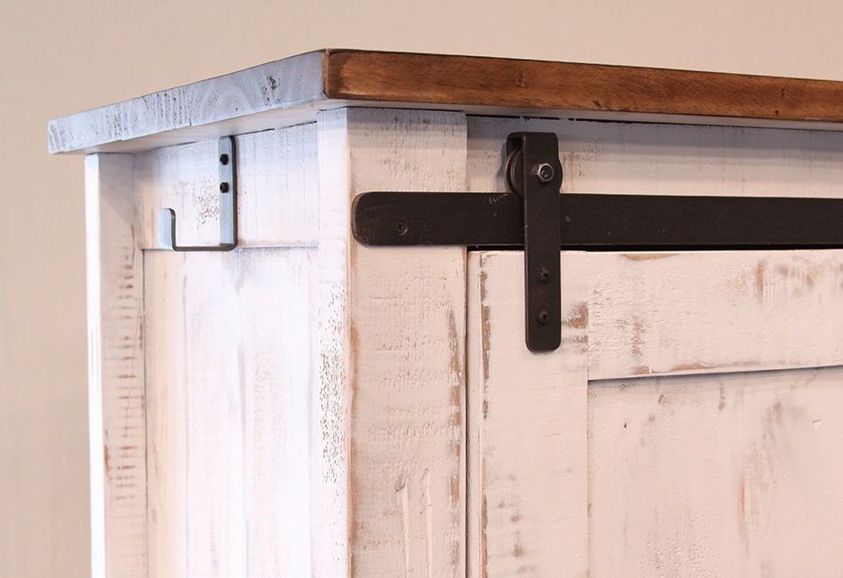White Eliza Sliding Barn Door Gentlemans Chest Armoire Solid Wood