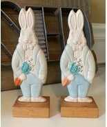 Vintage Standing Easter Bunny Holding Carrot Mantel Decor Set Of Two - $37.39