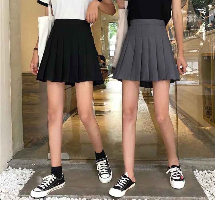 Women Girls Campus Style Pleated Mini Skirt School Skirt, Black White, Plus Size