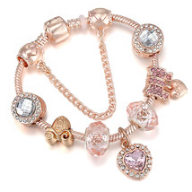 New Rose Gold DIY Charm Bracelet With Love Heart Pendant Beads Brand Bracelets A - $17.91