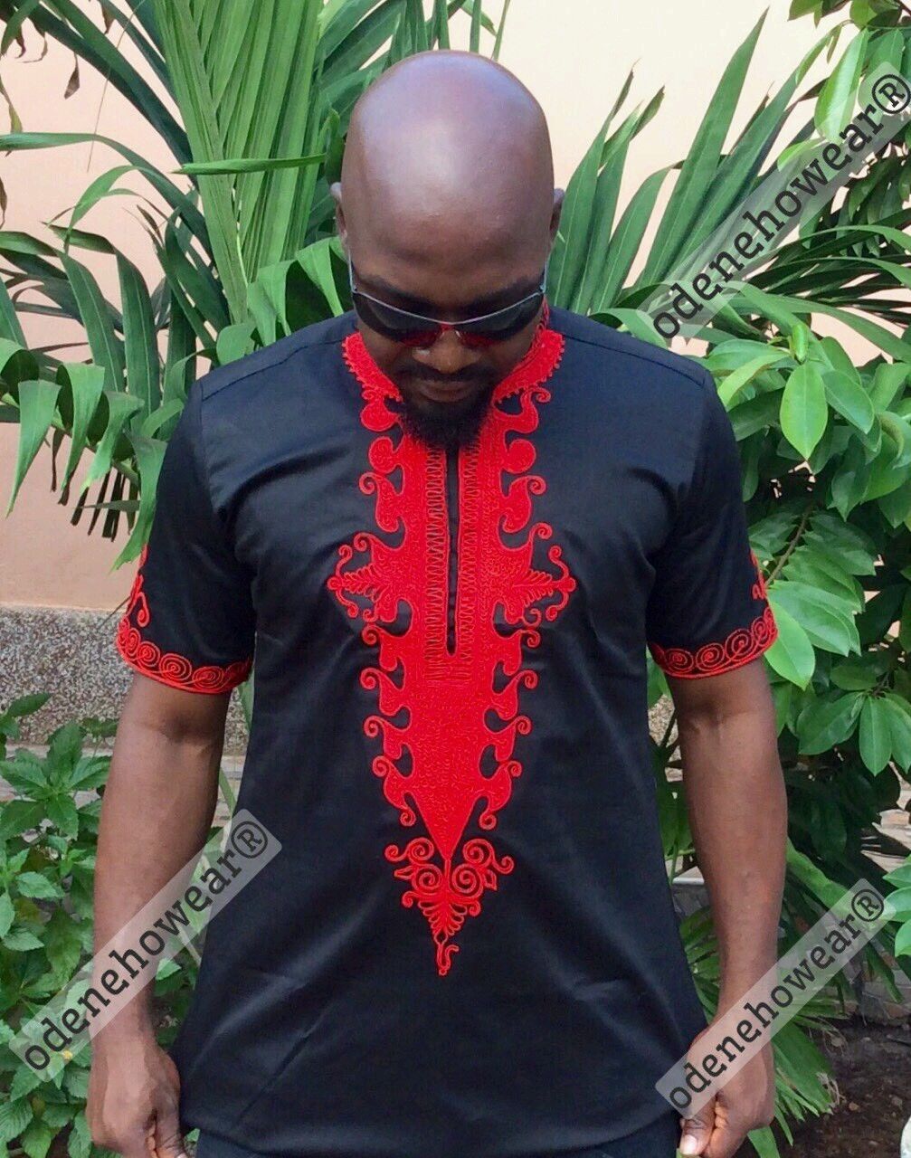 Odeneho Wear Men's Red Polished Cotton Top & Pant/Embroidery.African Clothing