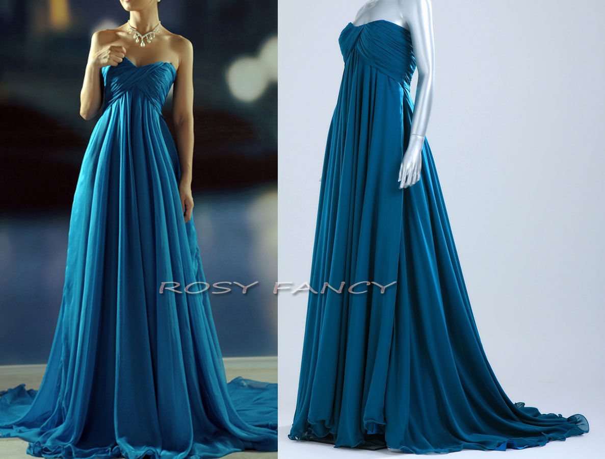 Rosyfancy Empire Waist Ruched Bodice And Full Skirt Chiffon Evening Gown EDS001