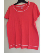 Women&#39;s Knit Shirt Scoop Neck Short Sleeve in Watermelon &amp; White  (M) 14/16 - $17.67