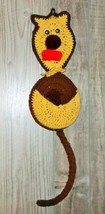 Vintage Kitsch Handmade Crochet Cat Memo Message Board Googley Eyes 70s - $15.99