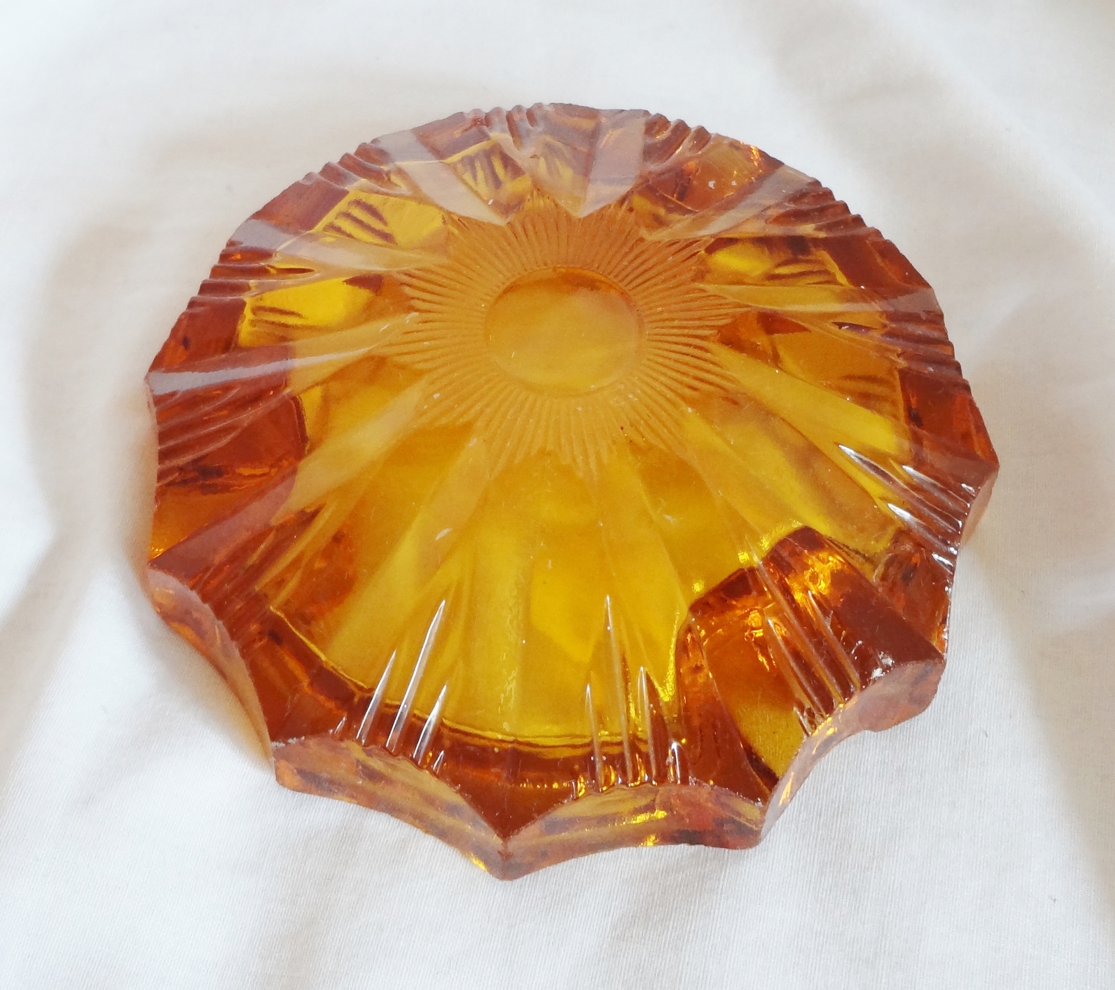 Amber Heavy Glass Ashtray Vintage Ashtrays