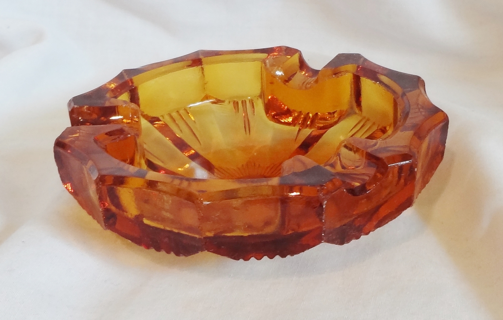 Amber Heavy Glass Ashtray Vintage Ashtrays