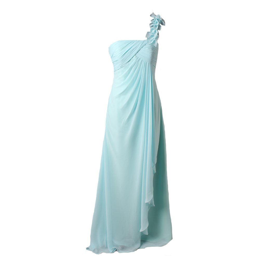 Kivary Women's Floral One Shoulder Long Chiffon Prom Bridesmaid Dresses Aqua US