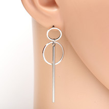 Silver Tone Drop Earrings with Dangling Circles & Bar - $24.99
