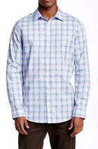 Calvin Klein Men's Lightweight Roll up Tab Plaid Shirt   Blue limoges Sz M  - $23.79