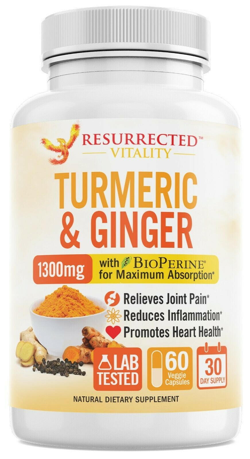 Turmeric Curcumin with BioPerine Black Pepper and Ginger Made in USA Herbs & Botanicals