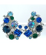Lisner Vintage Rhinestone Earrings in Peacock Blues and Greens - $33.00