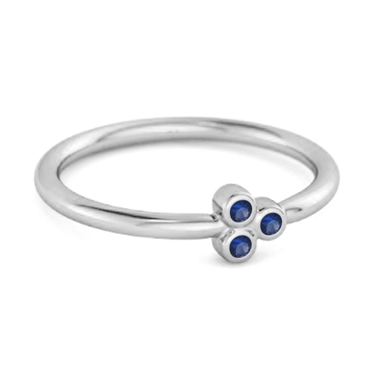 Dainty 0.20 Cts Blue Sapphire 9k White Gold Tiny Ring Gift For Her