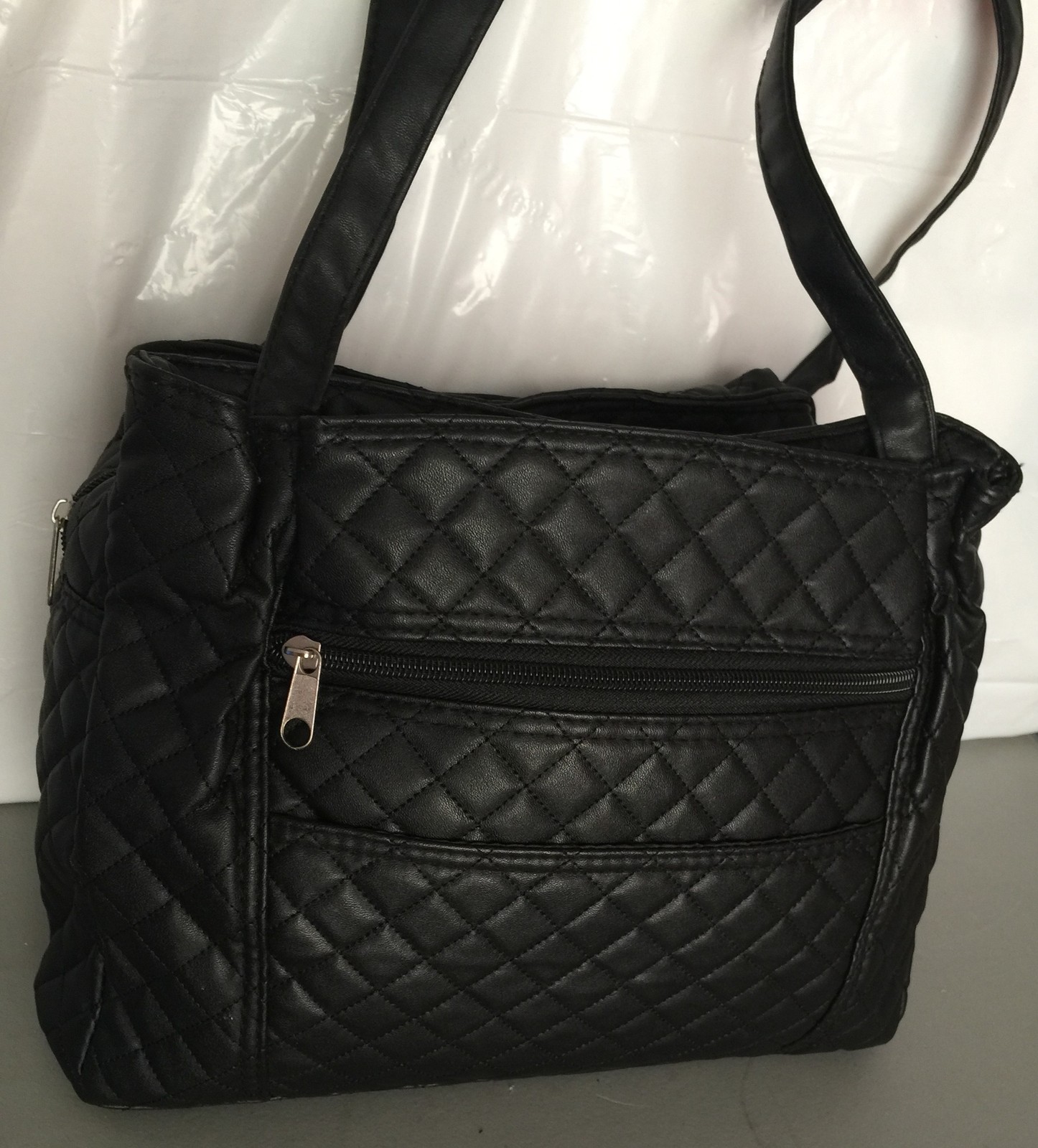 New Quilted black microfiber shoulder bag purse organizer Handbag Gold ...