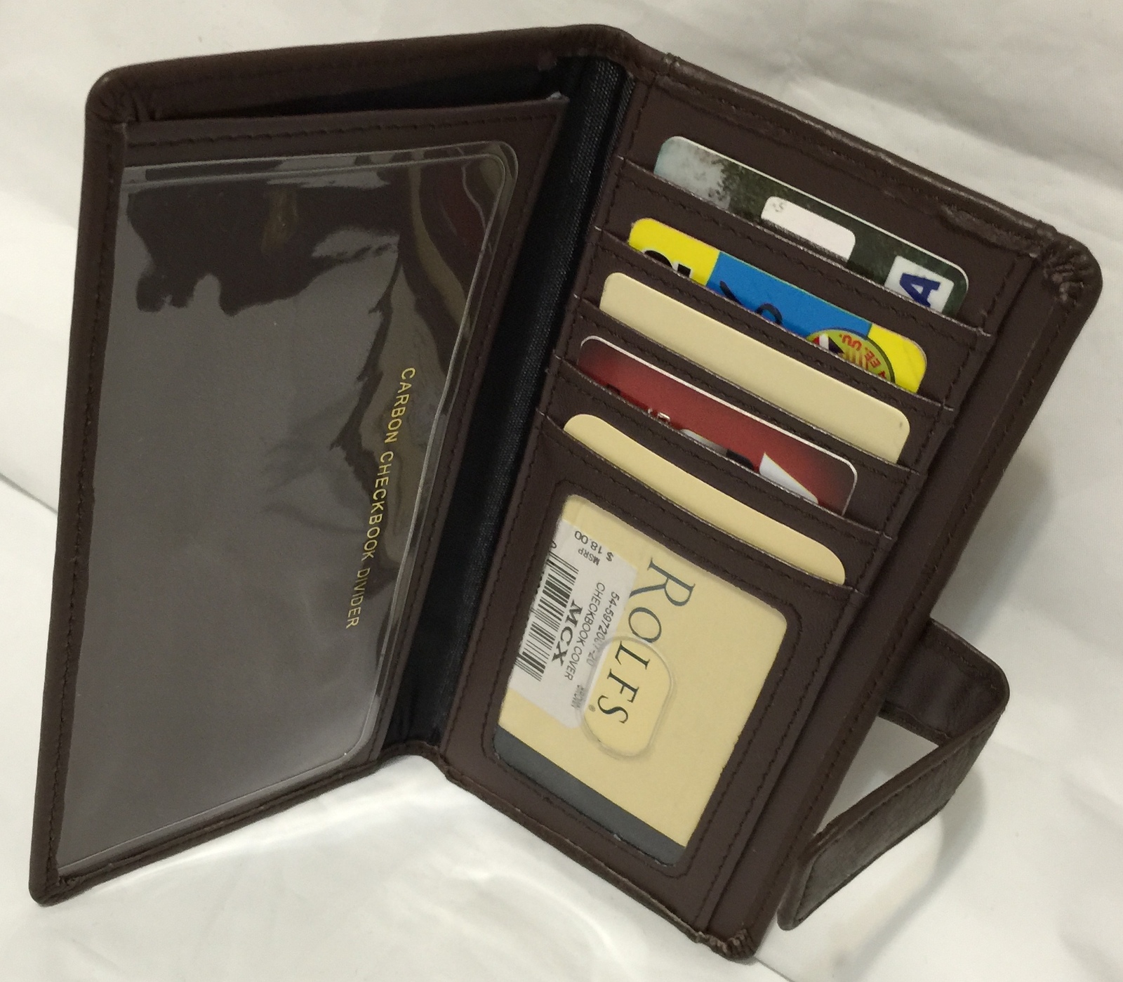 Rolfs Brown Leather Checkbook Cover Wallet Snap Closure 5 Card Slots 1