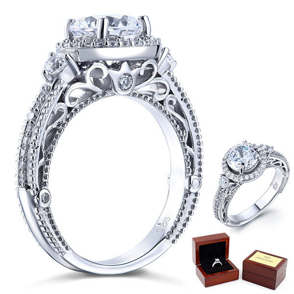 2 Carat Moissanite Diamond Vintage Wedding Engagement Ring 925 Sterling Silver