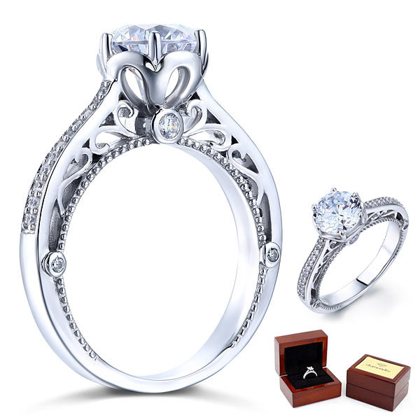 2 Carat Moissanite Diamond Vintage Sterling 925 Silver Wedding Engagement Ring