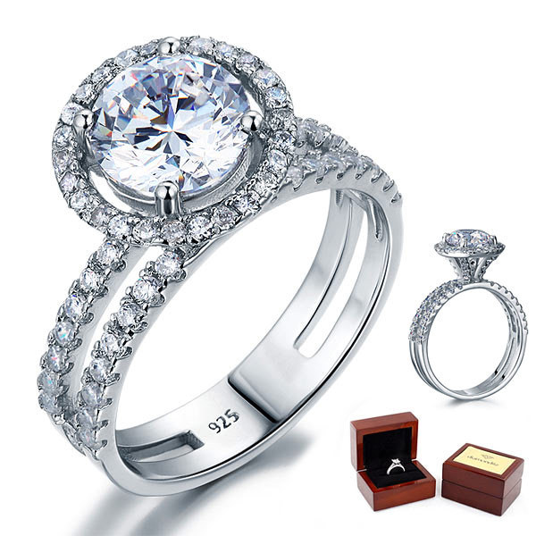 2 Carat Round Diamond Sterling 925 Silver Bridal Wedding Engagement Halo Ring