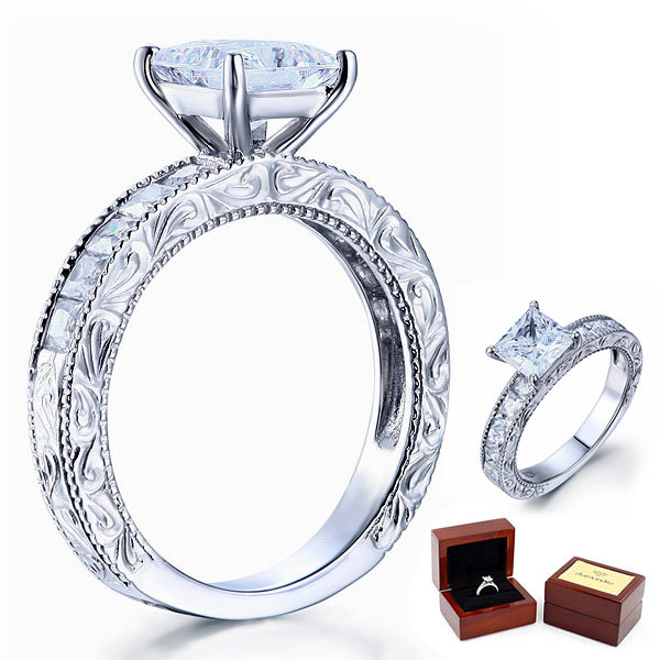 1.5 Carat Moissanite Diamond Vintage Style Sterling 925 Silver Bridal Engagement