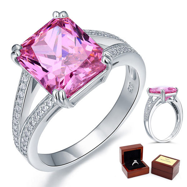 6 Carat Radiant Pink Lab Diamond 925 Sterling Silver Wedding Anniversary Ring