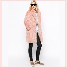 Luxury Pink Rex Rabbit Retro Lapel Medium Length Trench Faux Fur Coat