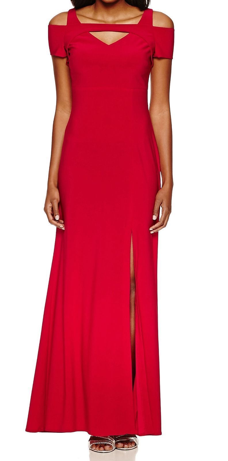Nightway Womens Red Jersey Cutout Cold Shoulder Side Slit Dress Gown ...