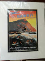 FLY TO HAWAII by CLIPPER - PAN AMERICAN WORLD AIRWAYS Matted 10&quot; x 8&quot; Po... - $18.95