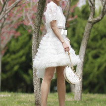 Women Girl White Short Tulle Skirt High Low White Layered Princess Tutu Outfit image 1