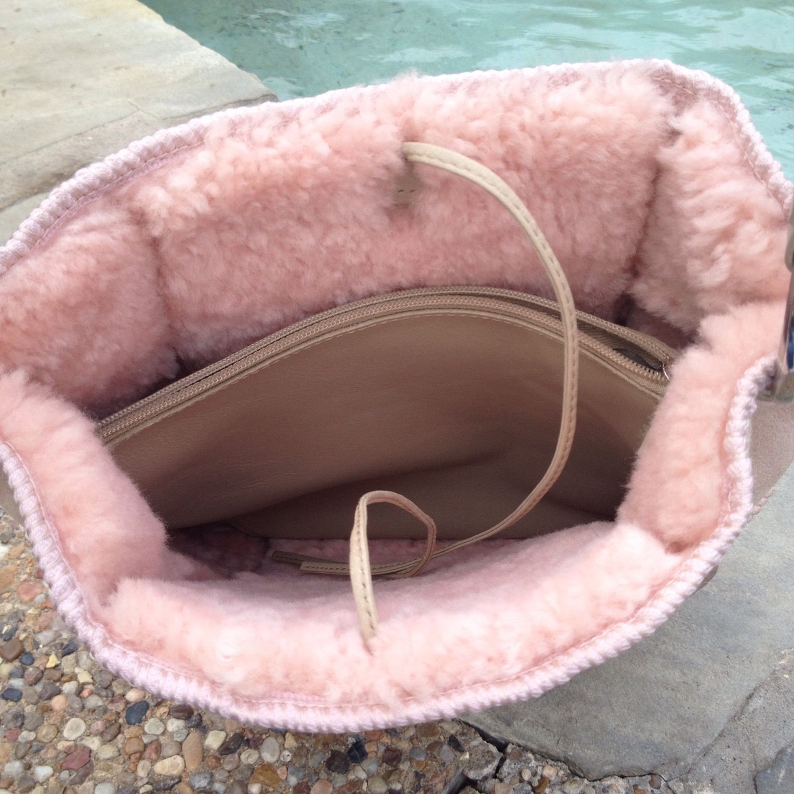 Authentic UGG Patch Rail Messenger Pink Suede Leather Handbag Sheepskin